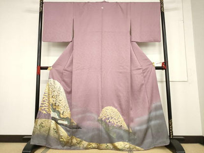 平和屋着物●豪華色留袖　作家物　遠山花文　金彩　正絹　逸品　AABF0915ck