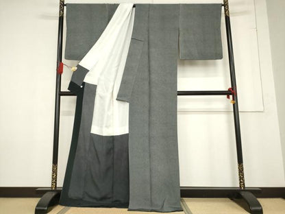 平和屋着物●伝統工芸士　保科土山　江戸小紋　極小鮫小紋柄　黒地　正絹　逸品　AABF0916ck