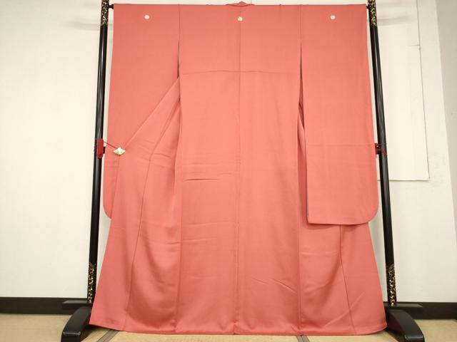 平和屋着物●豪華振袖　泥草木染　色無地　銀朱色　正絹　逸品　AABF0919ck