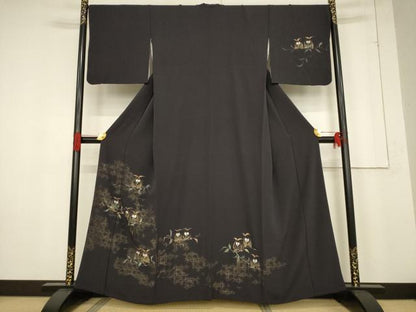 平和屋着物●訪問着　手描き　ミミズク　金彩　正絹　逸品　AABF0920ck
