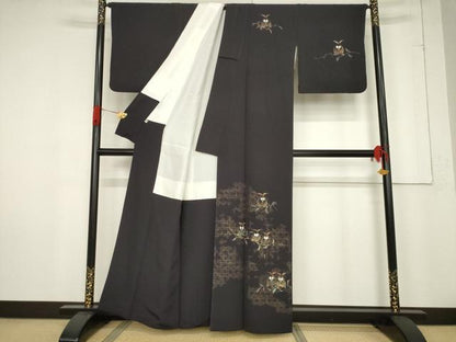 平和屋着物●訪問着　手描き　ミミズク　金彩　正絹　逸品　AABF0920ck
