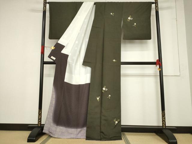 平和屋着物○十日町 名門青柳謹製 奇翠工房 訪問着 紬 舞花文