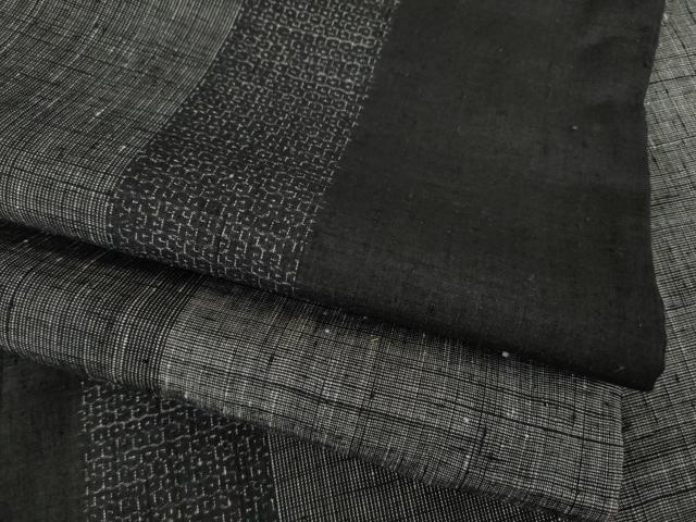 平和屋着物●結城紬　間道　黒地　正絹　逸品　AABF0928ck