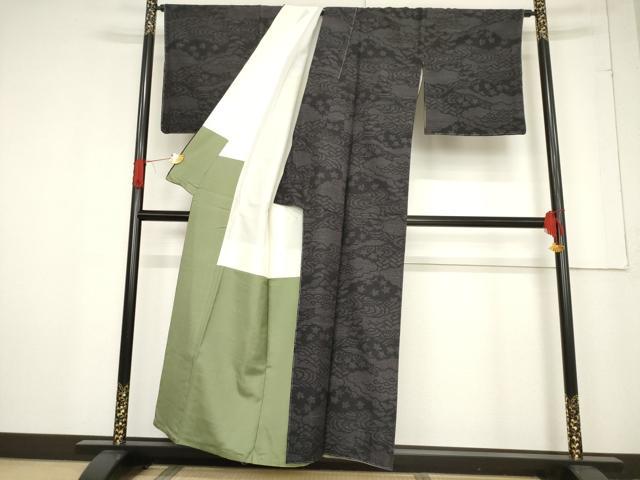 平和屋着物●結城紬　80亀甲　雲重ね文　黒地　正絹　逸品　未使用　AABF0929ck 平和屋着物○結城紬 80亀甲 雲重ね文 黒地 正絹 逸品 未使用 AABF0929ck