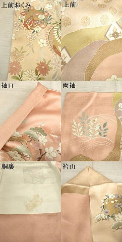 平和屋着物●訪問着　駒刺繍　鳳凰花蝶丸文　金彩　正絹　逸品　AABF0936ck