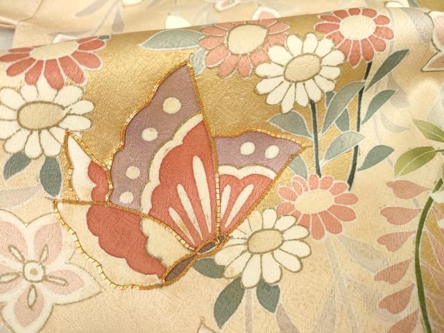平和屋着物●訪問着　駒刺繍　鳳凰花蝶丸文　金彩　正絹　逸品　AABF0936ck