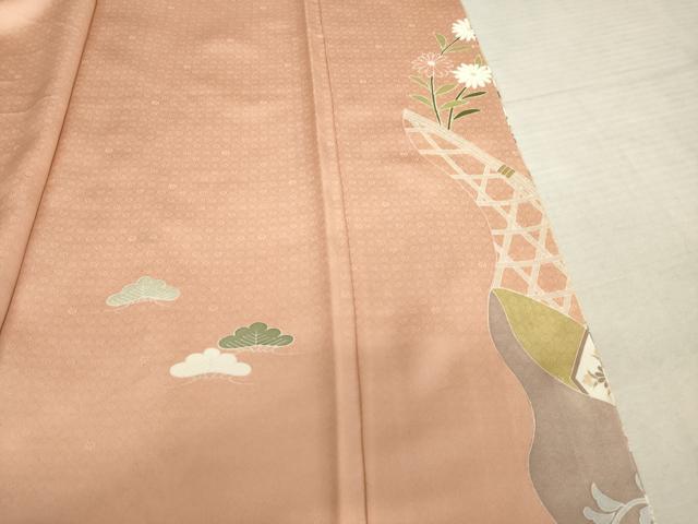平和屋着物●訪問着　駒刺繍　鳳凰花蝶丸文　金彩　正絹　逸品　AABF0936ck