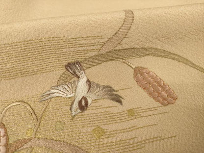 平和屋着物●訪問着　駒刺繍　花鳥文　金彩　正絹　逸品　AABF0939ck