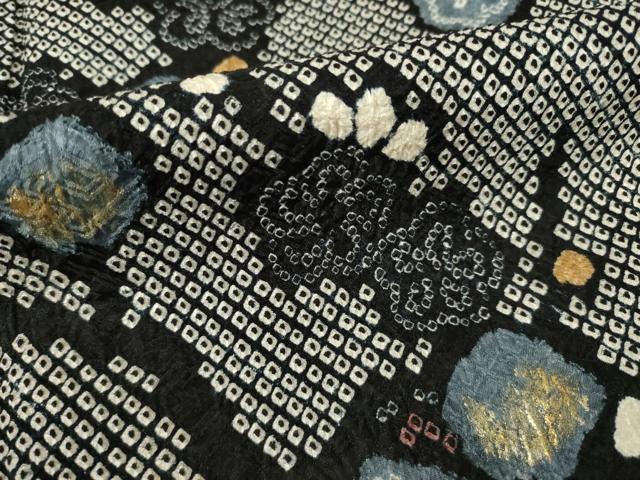 平和屋着物●訪問着　総絞り　枝梅文　黒地　三越扱い　正絹　逸品　AABF0940ck