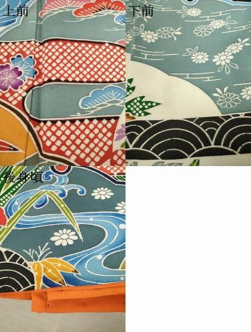 平和屋着物●豪華振袖　紅型　風景花文　黒地　正絹　逸品　AABF0941ck