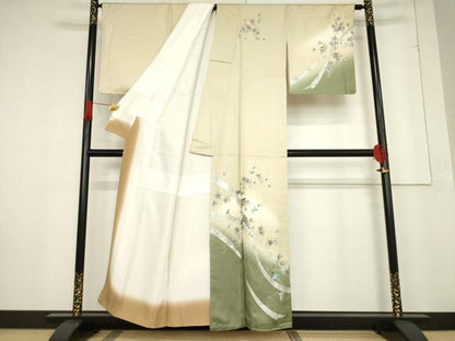 平和屋着物●訪問着　葡萄唐草文　暈し染め　金銀彩　正絹　逸品　未使用　AABF0942ck