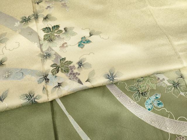 平和屋着物●訪問着　葡萄唐草文　暈し染め　金銀彩　正絹　逸品　未使用　AABF0942ck