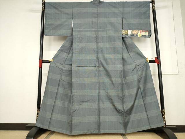 平和屋着物●本場大島紬　泥染め　格子　田之脇サダ子作　藤絹織物謹製　証紙付き　正絹　逸品　AABF0943ck