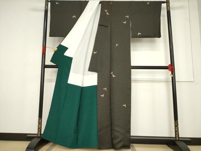 平和屋着物●染色作家　斉藤三才　小紋　飛鳥文　金彩　反端付き　正絹　逸品　AABF0944ck 平和屋着物○染色作家 斉藤三才 小紋 飛鳥文 金彩 反端付き 正絹