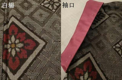 平和屋着物●本場大島紬　龍郷絣　花菱文　正絹　逸品　AABF0951ck