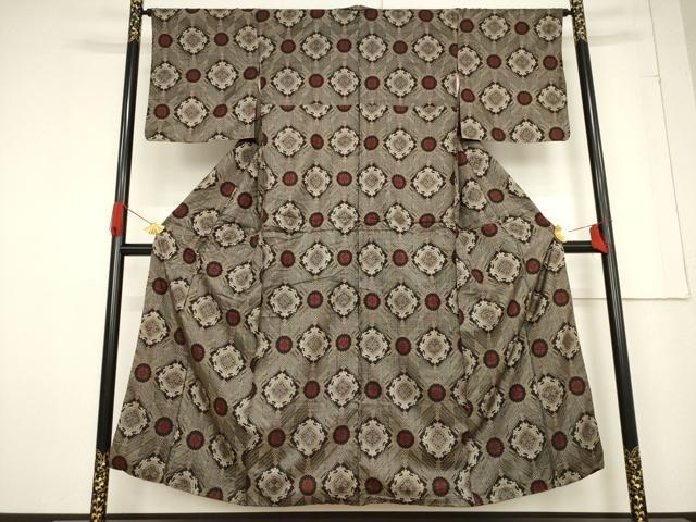 平和屋着物○本場大島紬 龍郷絣 花菱文 正絹 逸品 AABF0953ck