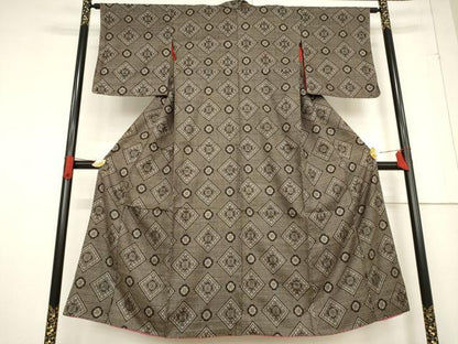 平和屋着物●本場大島紬　龍郷絣　花菱文　正絹　逸品　AABF0954ck