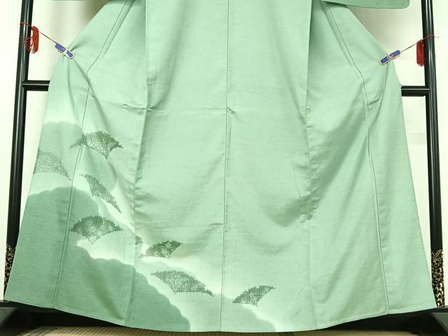 平和屋着物▽訪問着 単衣 紬地 刺繍 雲取り花文 暈し染め 正絹 逸品 AABF0961jh