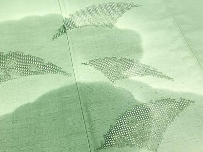 平和屋着物▽訪問着 単衣 紬地 刺繍 雲取り花文 暈し染め 正絹 逸品 AABF0961jh