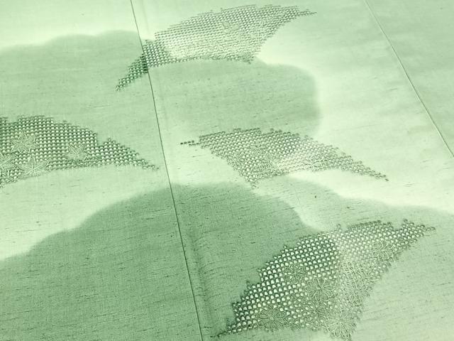 平和屋着物▽訪問着 単衣 紬地 刺繍 雲取り花文 暈し染め 正絹 逸品 AABF0961jh