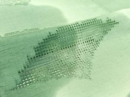 平和屋着物▽訪問着 単衣 紬地 刺繍 雲取り花文 暈し染め 正絹 逸品 AABF0961jh