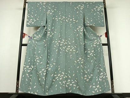 平和屋着物▽上質な小紋 単衣 枝花文 正絹 逸品 AABF0964jh