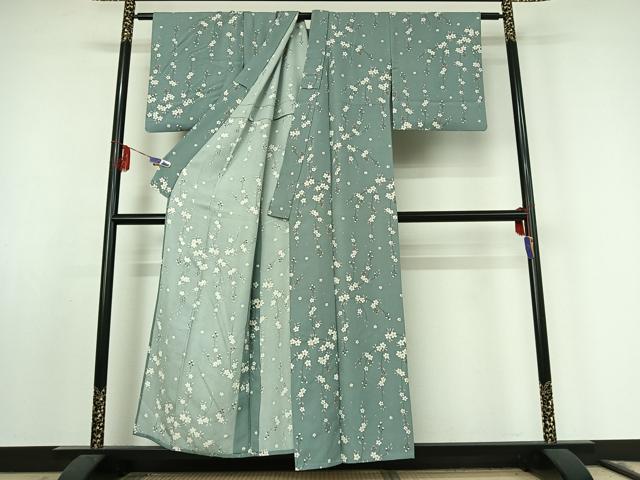平和屋着物▽上質な小紋 単衣 枝花文 正絹 逸品 AABF0964jh