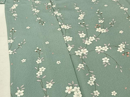 平和屋着物▽上質な小紋 単衣 枝花文 正絹 逸品 AABF0964jh