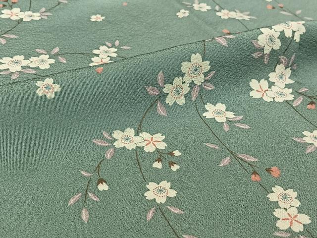 平和屋着物▽上質な小紋 単衣 枝花文 正絹 逸品 AABF0964jh