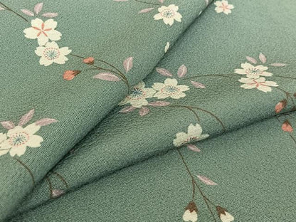 平和屋着物▽上質な小紋 単衣 枝花文 正絹 逸品 AABF0964jh