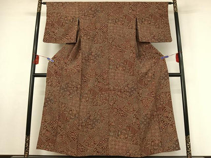 平和屋着物▽上質な小紋　単衣　更紗花文　正絹　逸品　AABF0965jh