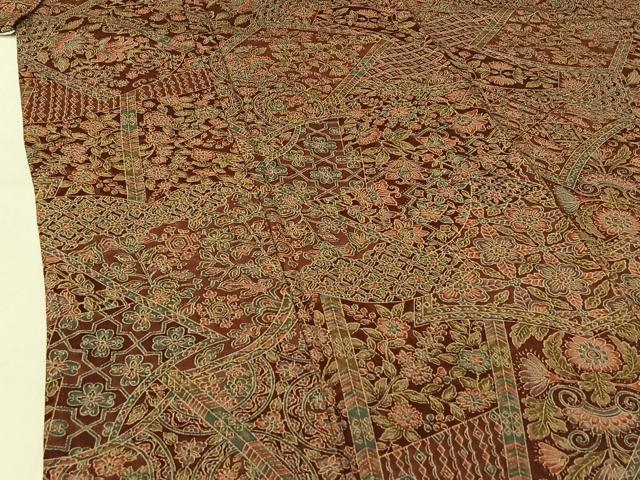 平和屋着物▽上質な小紋　単衣　更紗花文　正絹　逸品　AABF0965jh