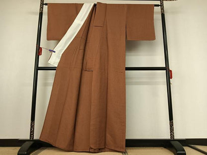 平和屋着物▽上質な色無地　単衣　渋紙色　正絹　逸品　AABF0966jh