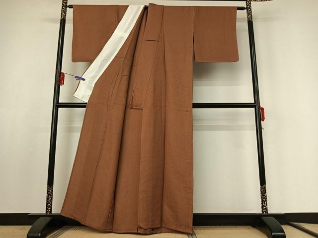 平和屋着物▽上質な色無地　単衣　渋紙色　正絹　逸品　AABF0966jh