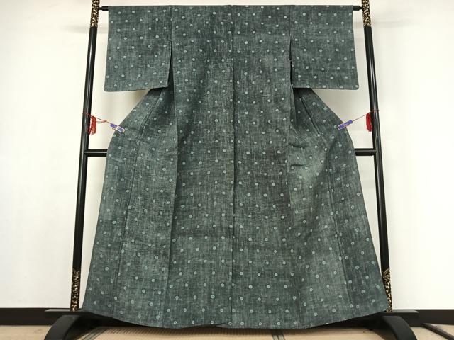 平和屋着物▽上質な紬　単衣　丸文　正絹　逸品　AABF0968jh 平和屋着物▽上質な紬 単衣 丸文 正絹 逸品 AABF0968jh