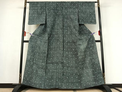 平和屋着物▽上質な紬 単衣 丸文 正絹 逸品 AABF0968jh