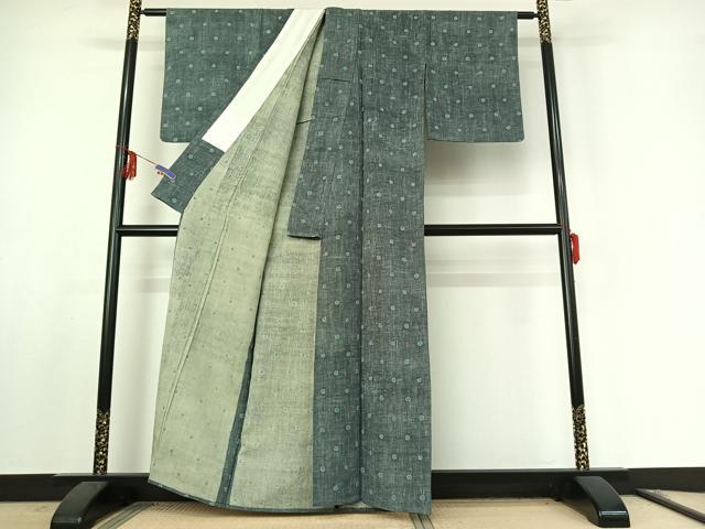 平和屋着物▽上質な紬　単衣　丸文　正絹　逸品　AABF0968jh 平和屋着物▽上質な紬 単衣 丸文 正絹 逸品 AABF0968jh