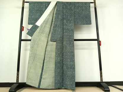 平和屋着物▽上質な紬 単衣 丸文 正絹 逸品 AABF0968jh
