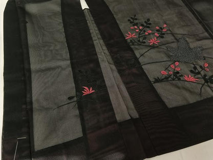 平和屋着物▽羽織 スリーシーズン 春夏秋 塵除け 刺繍 草花文 正絹 逸品 AABF0969jh