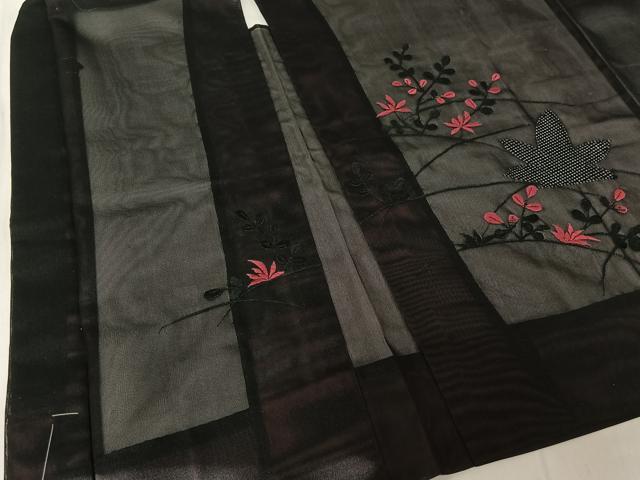平和屋着物▽羽織 スリーシーズン 春夏秋 塵除け 刺繍 草花文 正絹 逸品 AABF0969jh