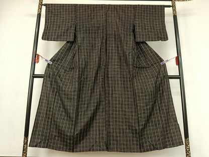 平和屋着物▽上質な紬 単衣 縞 正絹 逸品 AABF0972jh