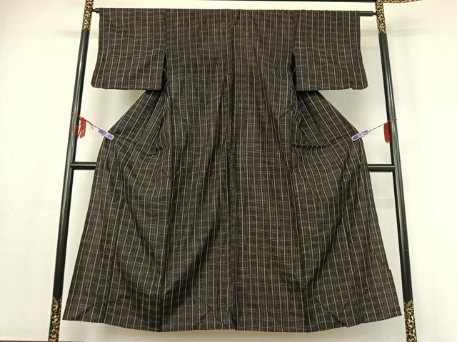平和屋着物▽上質な紬 単衣 縞 正絹 逸品 AABF0972jh
