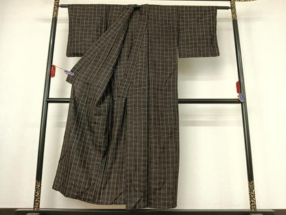 平和屋着物▽上質な紬 単衣 縞 正絹 逸品 AABF0972jh