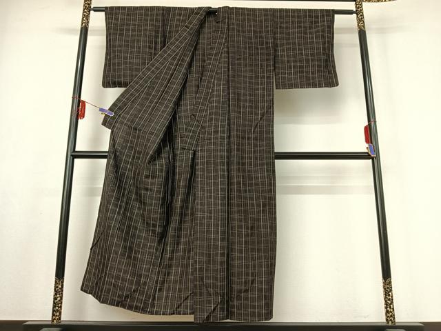 平和屋着物▽上質な紬 単衣 縞 正絹 逸品 AABF0972jh