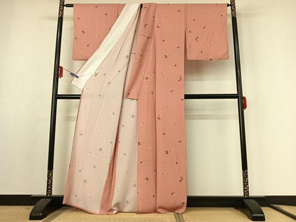 平和屋着物▽小紋 単衣 舞花文 金彩 さんび謹製 洗える着物 AABF0973jh