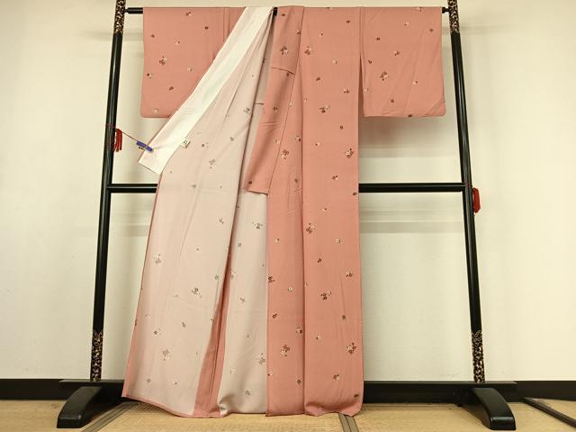 平和屋着物▽小紋 単衣 舞花文 金彩 さんび謹製 洗える着物 AABF0973jh