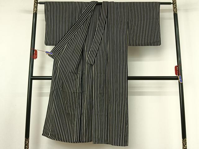 平和屋着物▽お召 単衣 縞 銀通し地 正絹 逸品 AABF0974jh