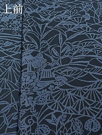 平和屋着物▽上質な小紋 単衣 藍 型染め 風景花文 正絹 逸品 AABF0976jh