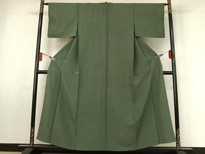 平和屋着物▽上質な色無地 単衣 老竹色 正絹 逸品 AABF0978jh