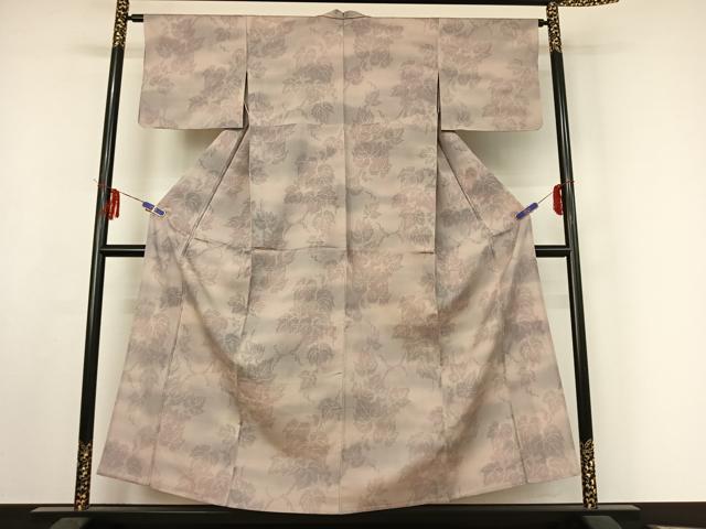平和屋着物▽本塩沢 単衣 葡萄蔦の葉文 正絹 逸品 AABF0980jh